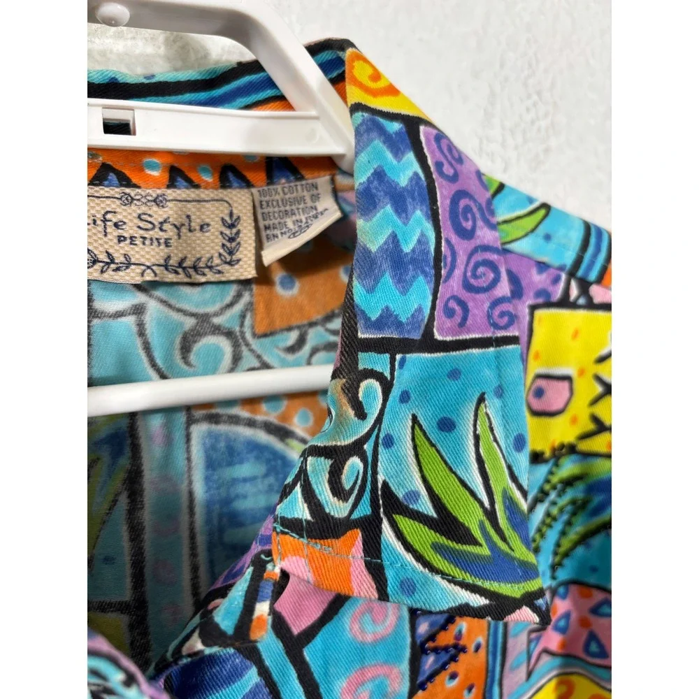 Life Style Jacket‎ Womens PM Multicolor Beaded Tropical Fish Novelty Print Arsty